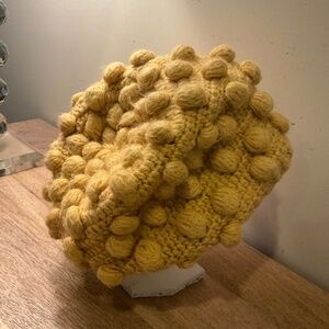 Mustard Yellow Bobble Stitch Crochet Beanie | Chunky Textured Puff Hat OS